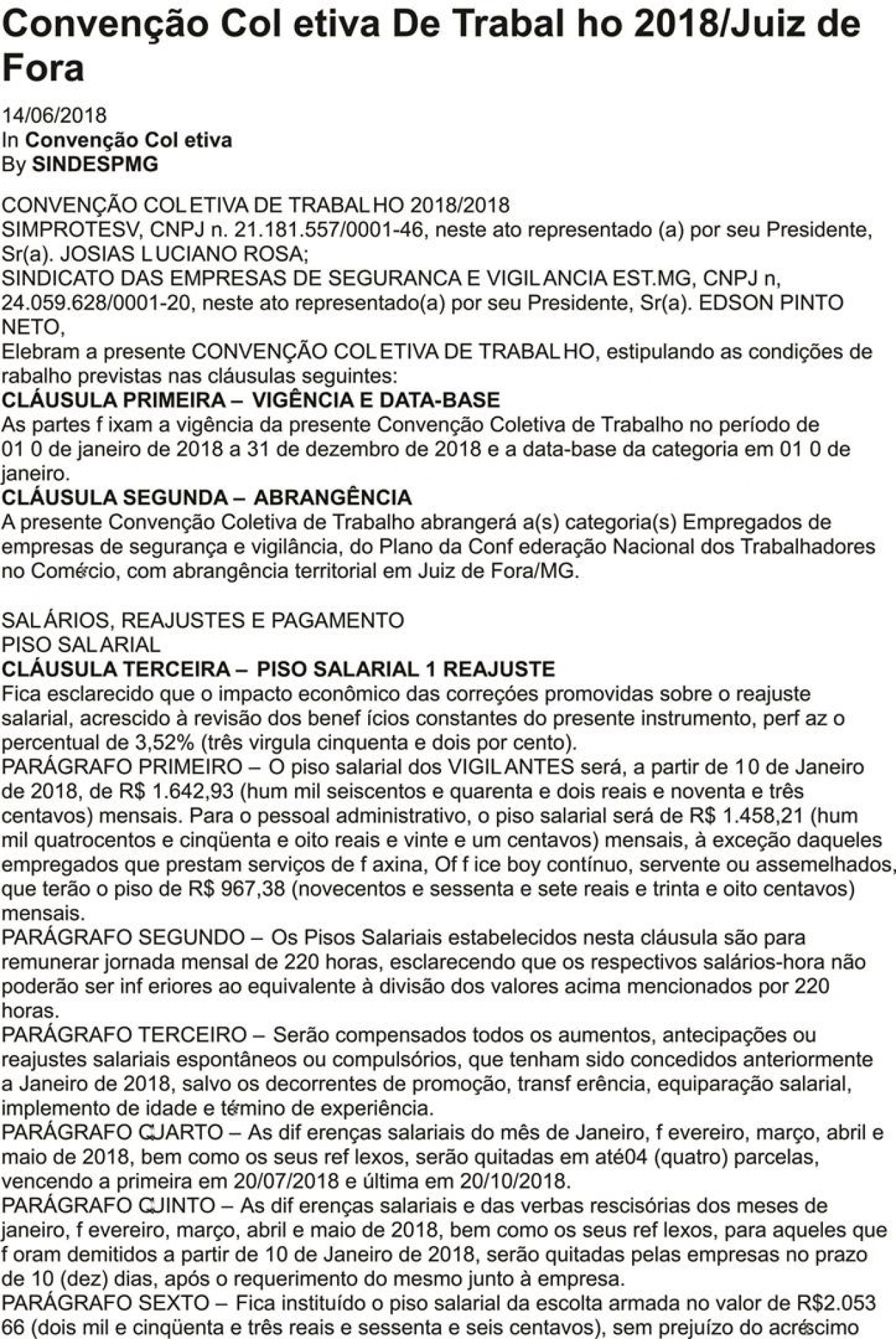 Convenção Coletiva Trabalhista 2018