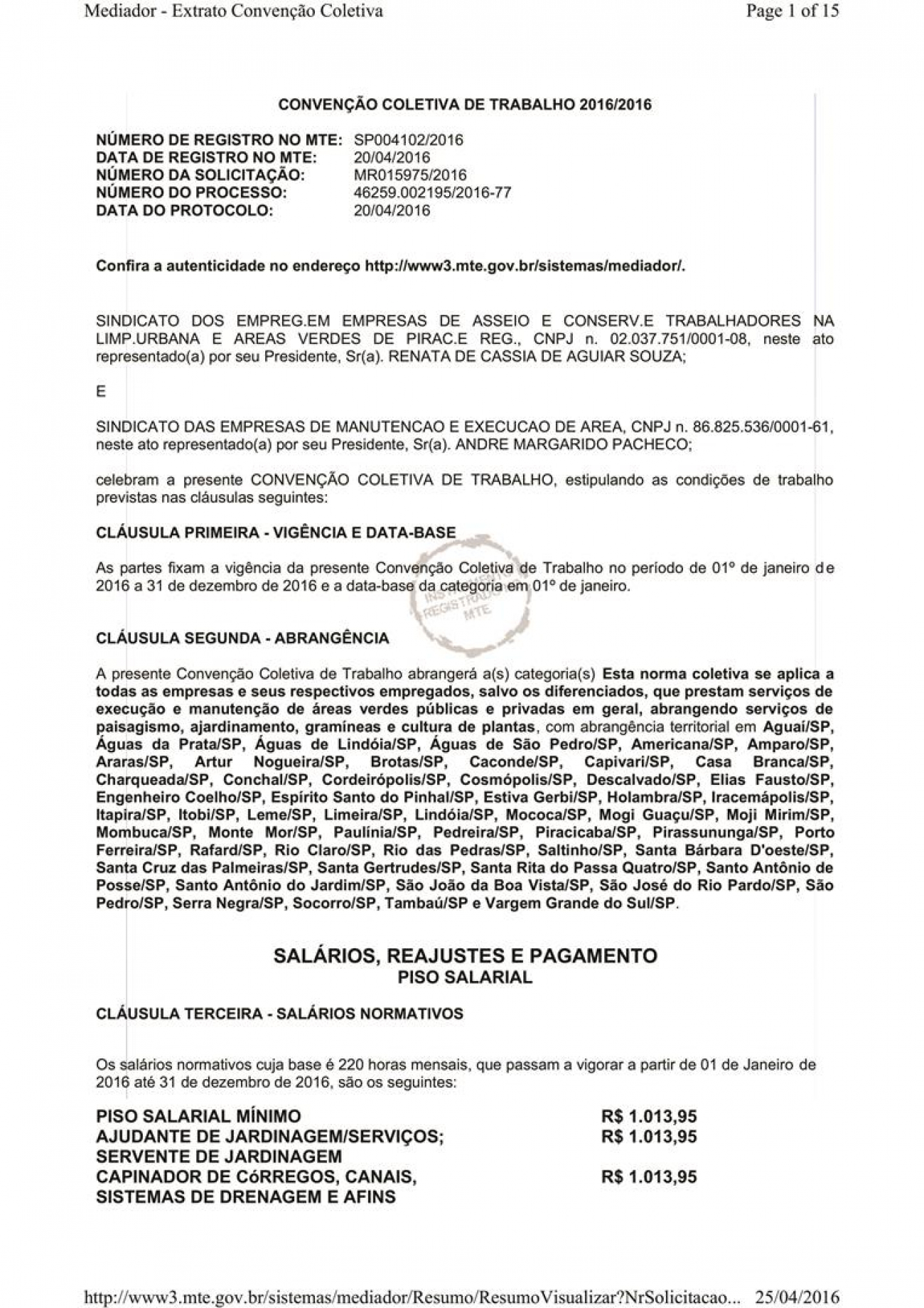 Convenção Coletiva Trabalhista 2016