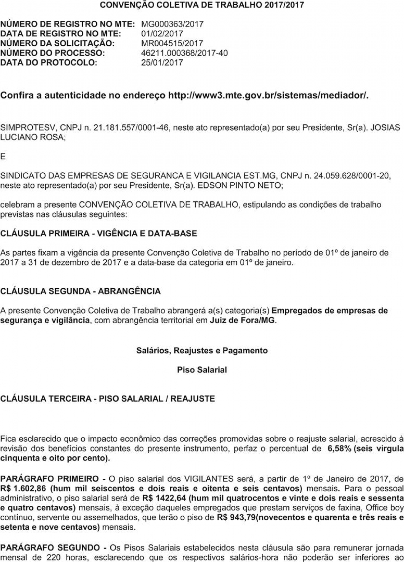 Convenção Coletiva Trabalhista 2017