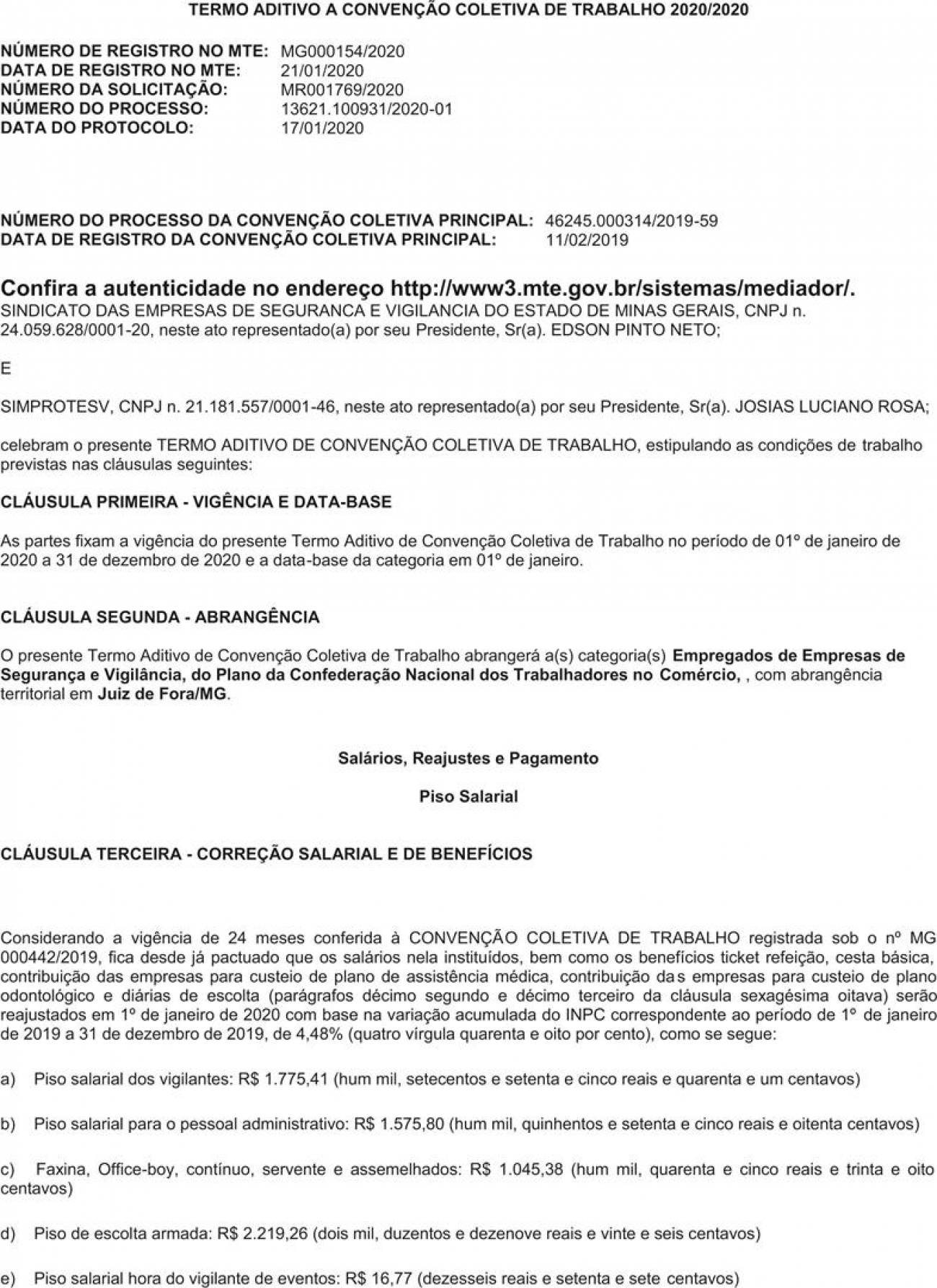 Convenção Coletiva Trabalhista 2020