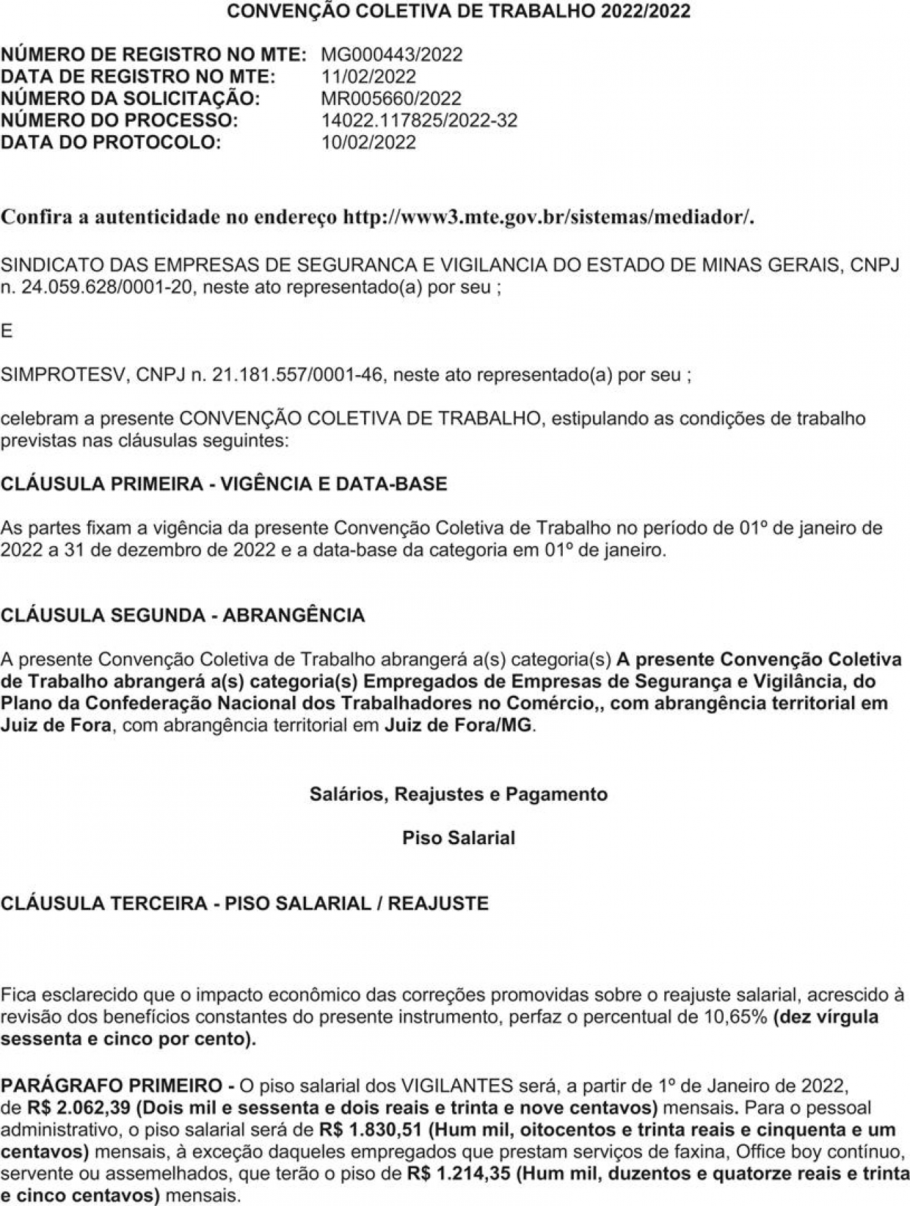 Convenção Coletiva Trabalhista 2022