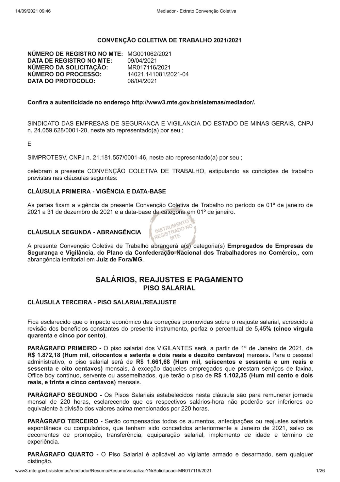 Convenção Coletiva Trabalhista 2021